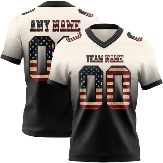 Custom Cream Vintage USA Flag-Black Authentic Fade Fashion Football Jersey