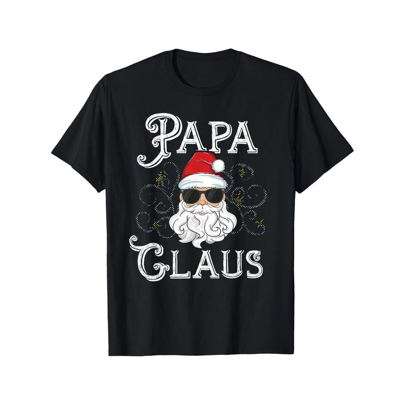 Four Seasons Comfortable Cotton Papa Claus Matching Family Christmas Outfit Xmas Photo Men's T-shirt with Casual Round Neck and Short Sleeve Made in USA