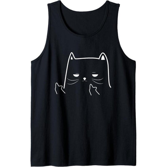Funny Adult Humour Cat Middle Finger Men & Women Tank Top MADE IN USA
