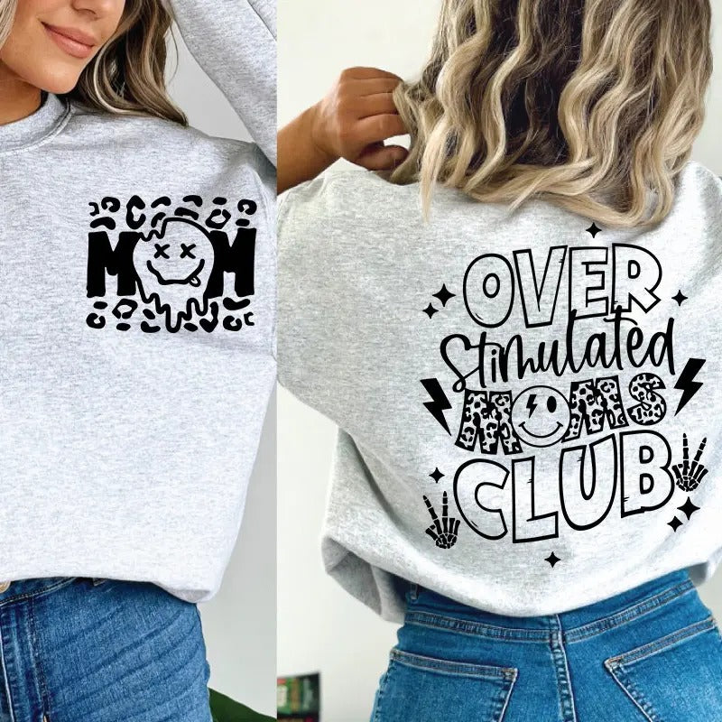 Funny Mom Svg Png Over Stimulated Mom's Club Mothers Day Trendy Mom Png Sarcastic Retro Sublimation Front Back Svg Cutfile TK62GN