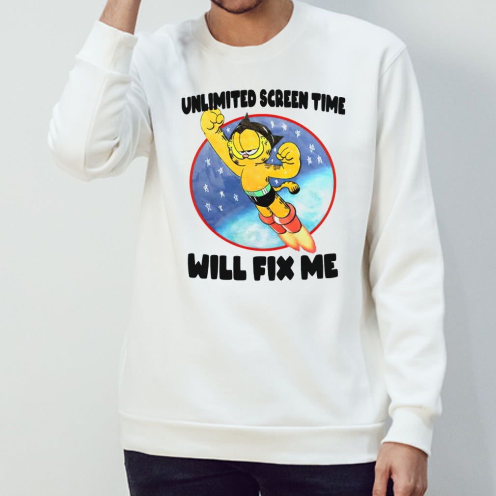 Garfield unlimited screen time will fix me shirt