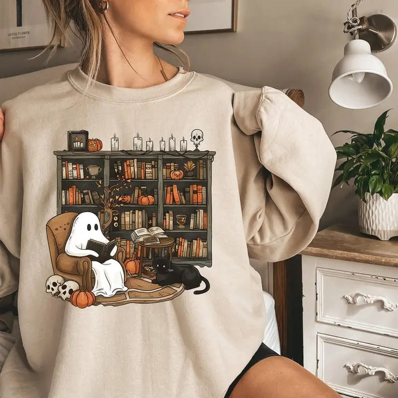 Ghost Book Reader Sweatshirt, Reading Tee Book lover gift Reading enthusiast book shirt ghost reader tee literature lover, Boo Sweatshirt