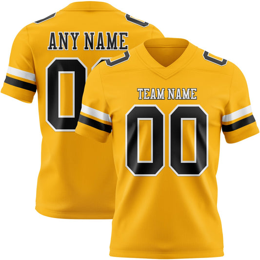 Custom Gold Black-White Authentic Football Jersey