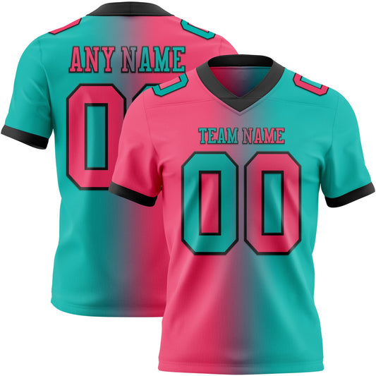 Custom Aqua Neon Pink-Black Authentic Gradient Fashion Football Jersey