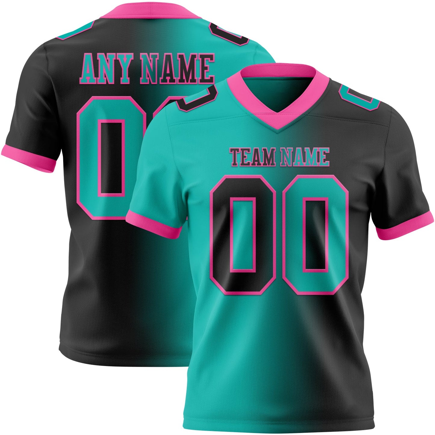 Custom Black Aqua-Pink Authentic Gradient Fashion Football Jersey