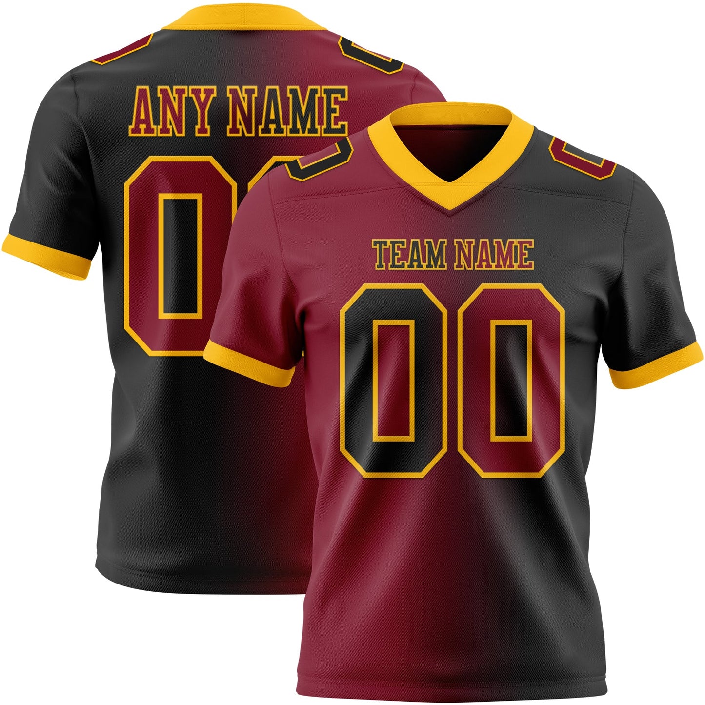 Custom Black Crimson-Gold Authentic Gradient Fashion Football Jersey