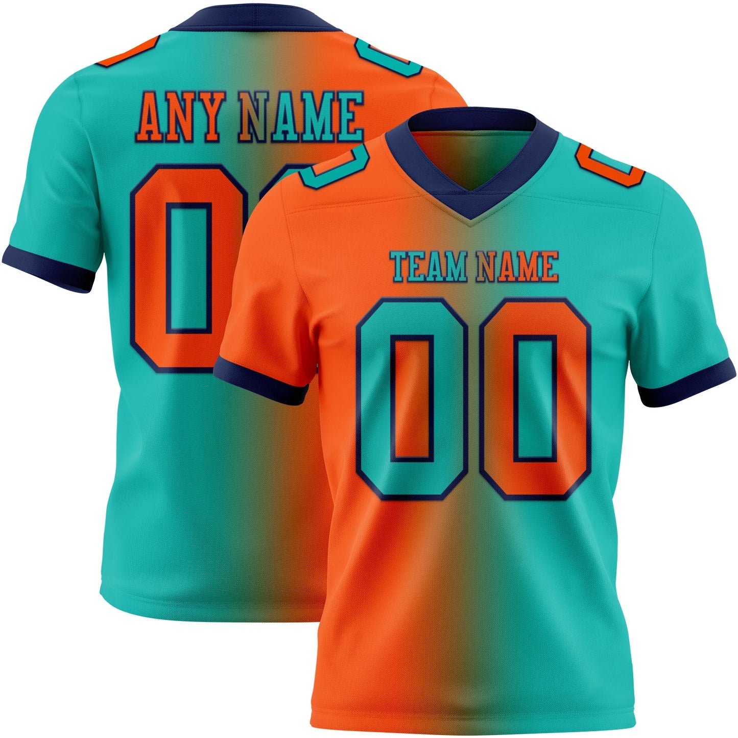 Custom Aqua Orange-Navy Authentic Gradient Fashion Football Jersey
