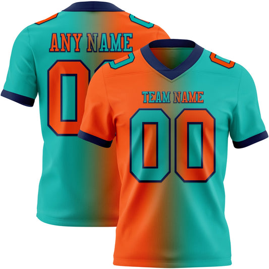 Custom Aqua Orange-Navy Authentic Gradient Fashion Football Jersey