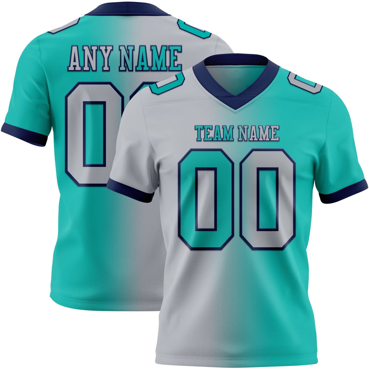 Custom Aqua Gray-Navy Authentic Gradient Fashion Football Jersey
