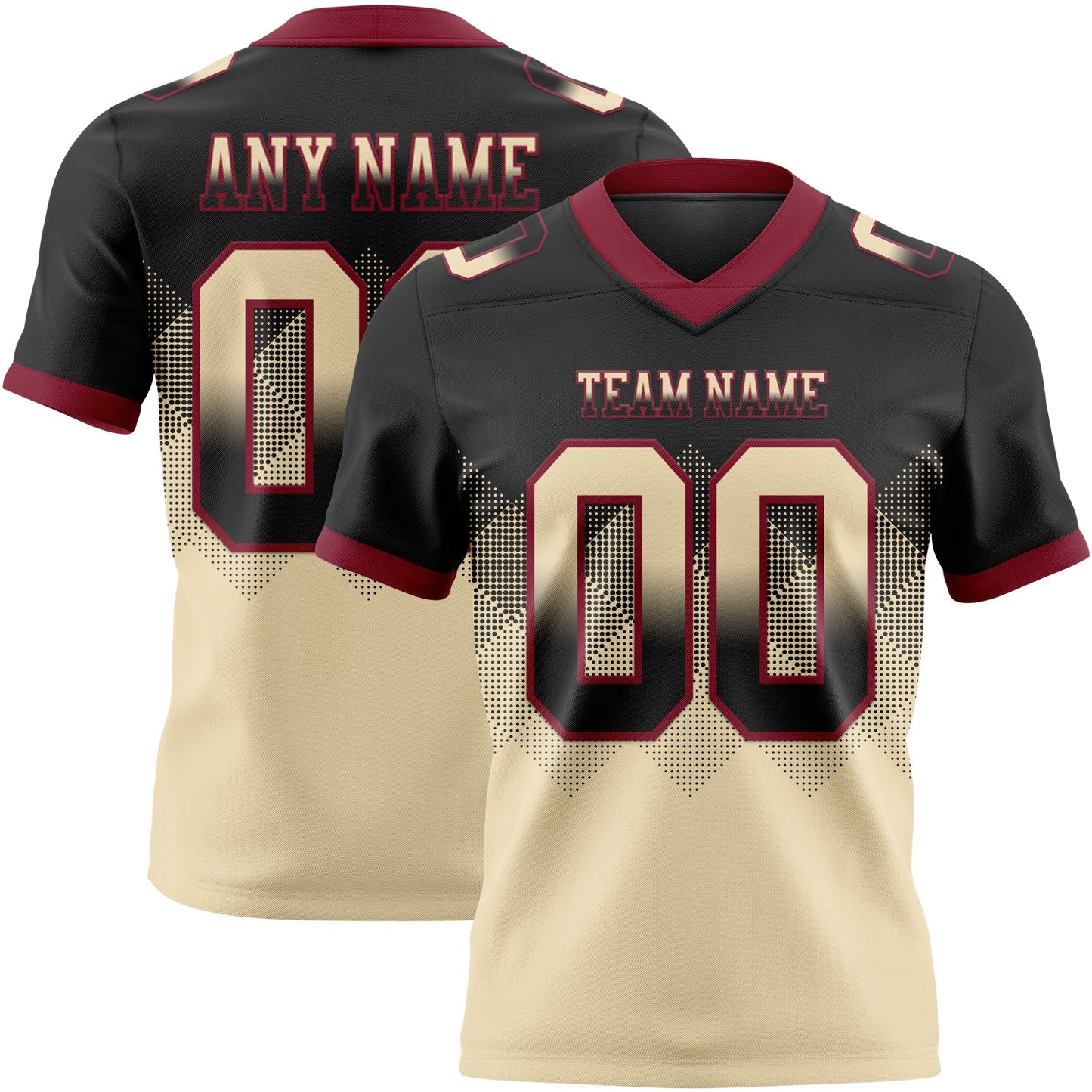 Custom Black Cream-Crimson Authentic Gradient Square Shape Flag Football Jersey
