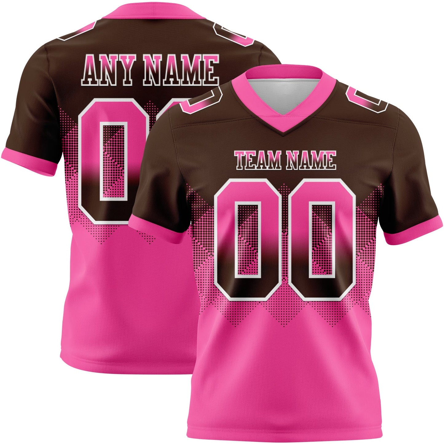 Custom Brown Pink-White Authentic Gradient Square Shape Flag Football Jersey