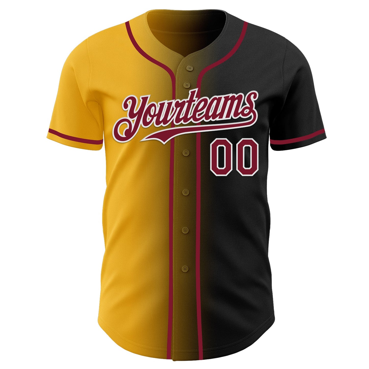 Custom Black Crimson Gold-White Authentic Gradient Fashion Baseball Jersey