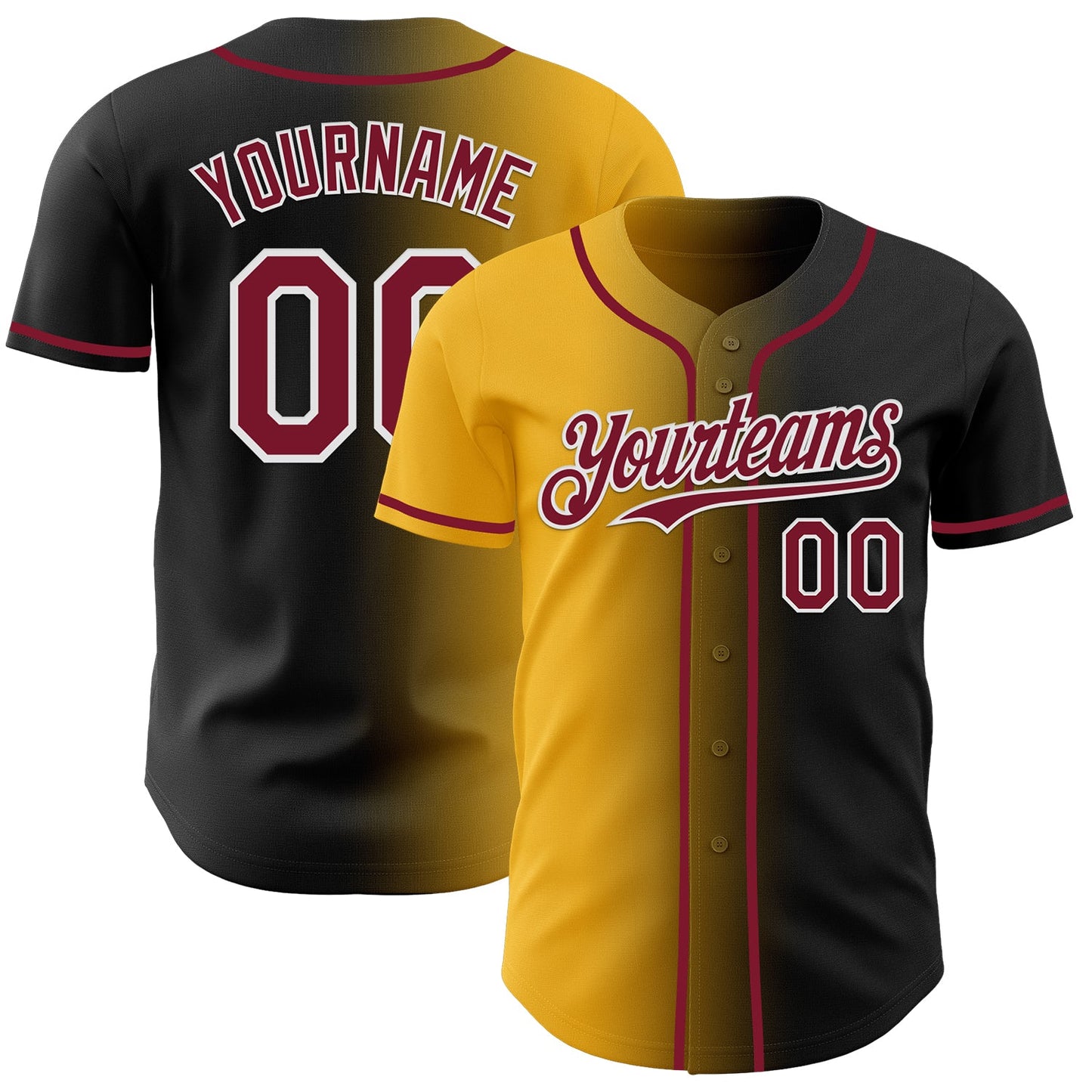 Custom Black Crimson Gold-White Authentic Gradient Fashion Baseball Jersey
