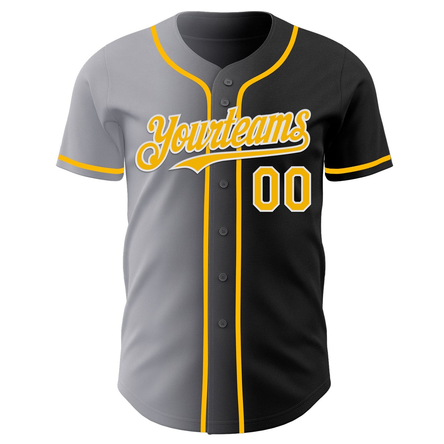 Custom Black Gold Gray-White Authentic Gradient Fashion Baseball Jersey