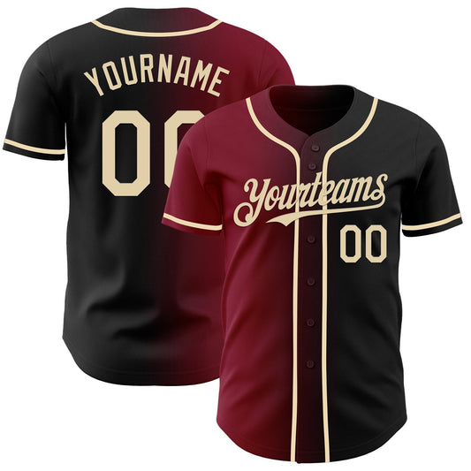 Custom Black Cream-Crimson Authentic Gradient Fashion Baseball Jersey
