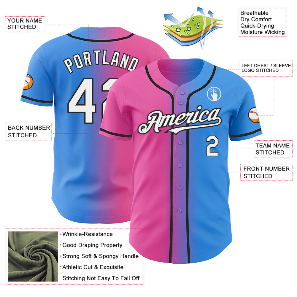 Custom Electric Blue White Pink-Black Authentic Gradient Fashion Baseball Jersey