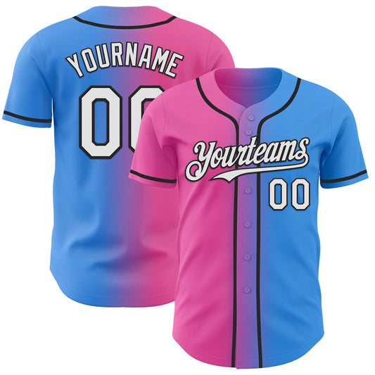 Custom Electric Blue White Pink-Black Authentic Gradient Fashion Baseball Jersey