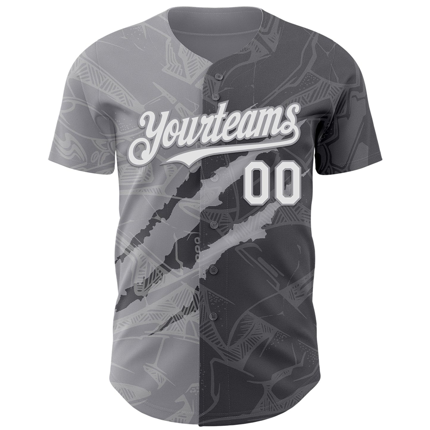 Custom Graffiti Pattern White Steel Gray-Gray 3D Scratch Authentic Baseball Jersey