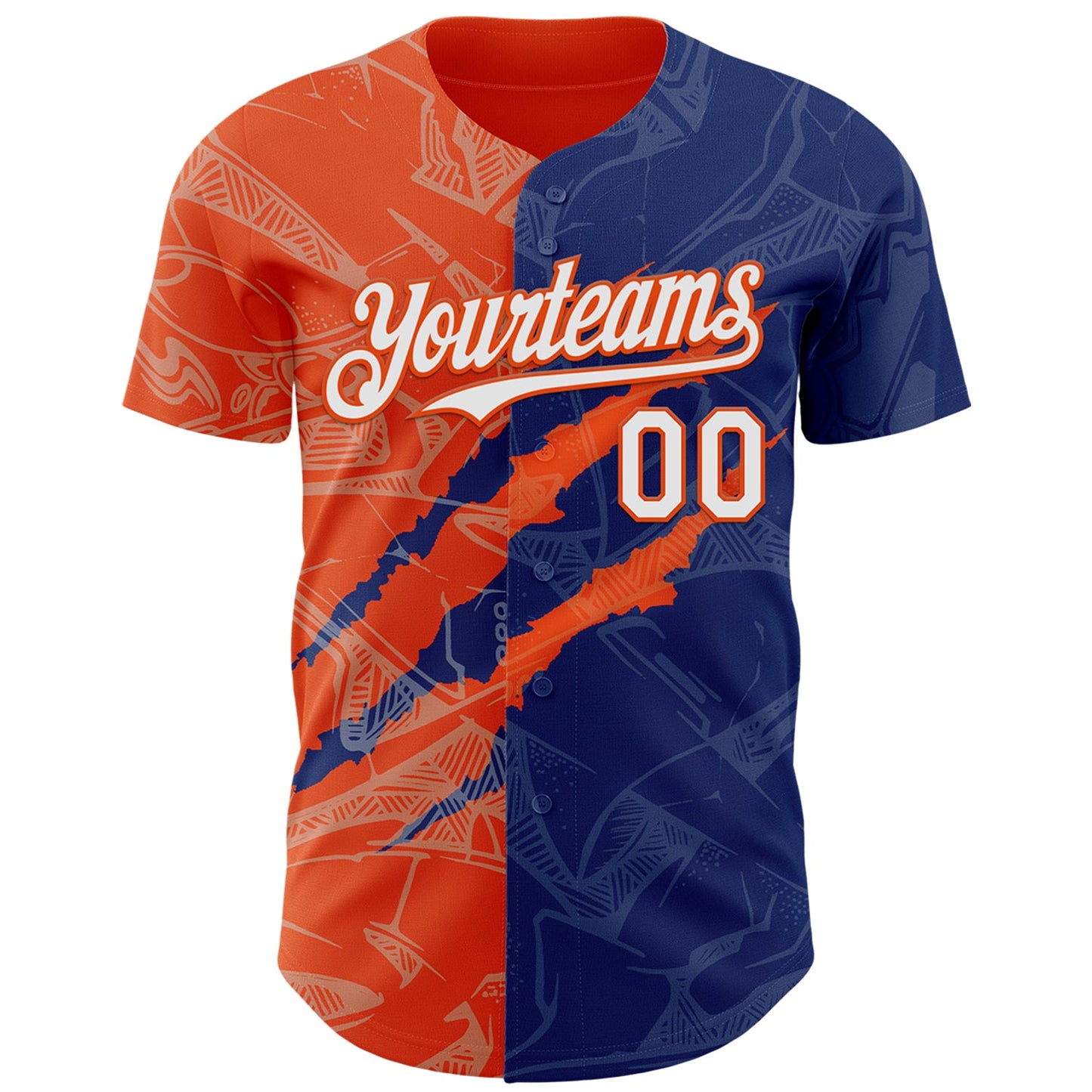 Custom Graffiti Pattern White Royal-Orange 3D Scratch Authentic Baseball Jersey