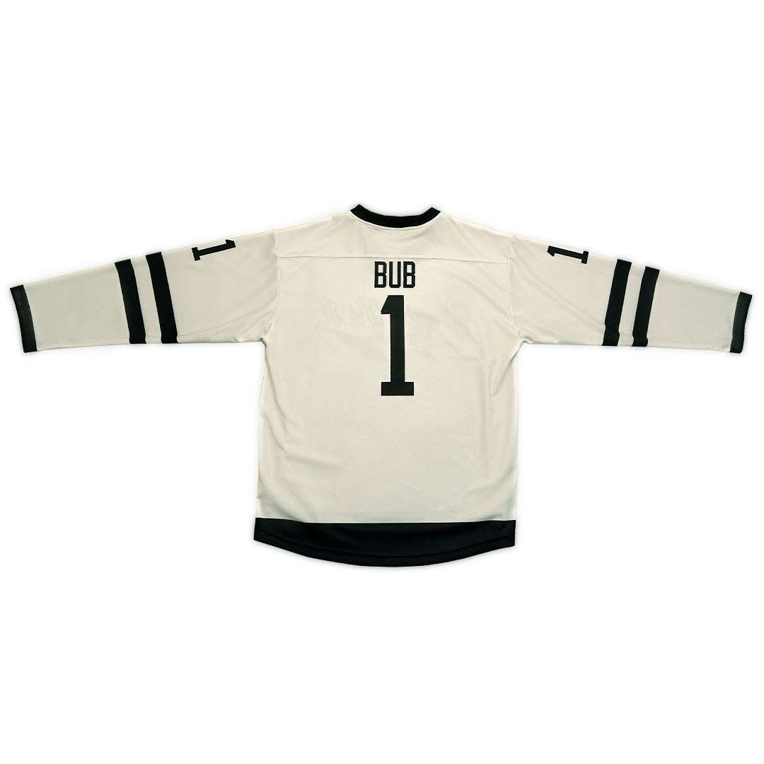 Custom Cream Black Damon Darling Strugglin Wid It Slogan BUB Hockey Jersey