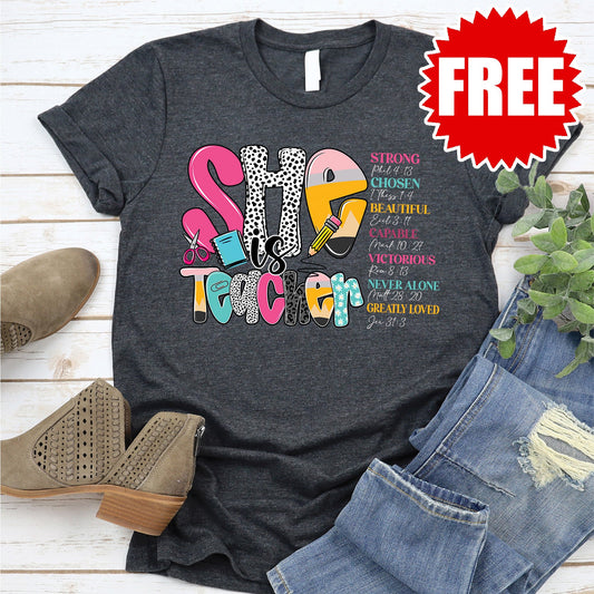 She is Teacher Tee - Heather Charcoal - 0