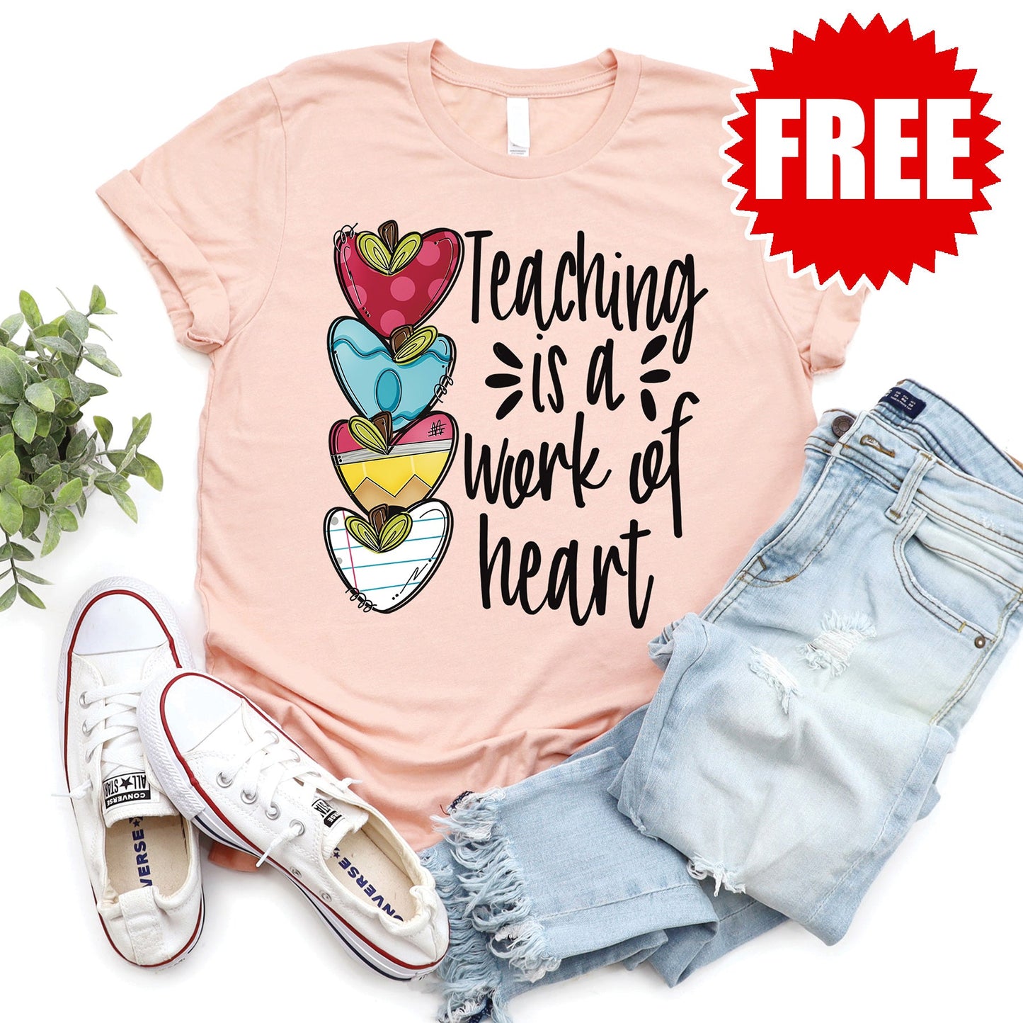 Teaching is a Work of Heart Tee - Heather Peach - 0