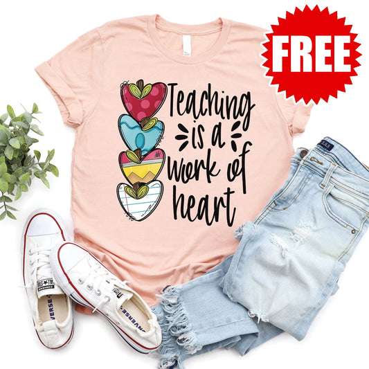 Teaching is a Work of Heart Tee - Heather Peach - 0