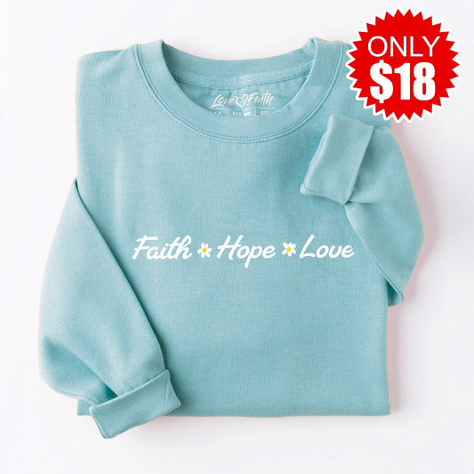 Faith Hope Love Crewneck Sweatshirt - Heather Lagoon