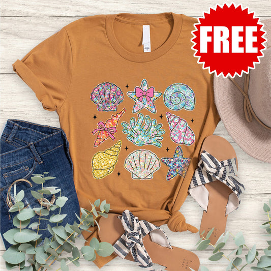 Shells Glitter Tee - Heather Toast - 0