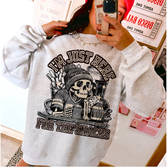 I'M JUST HERE FOR THE SNACKS GREY SWEATSHIRT