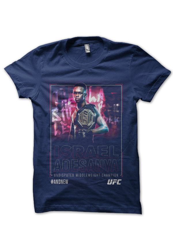 Israel Adesanya Navy Blue Half Sleeve T-Shirt