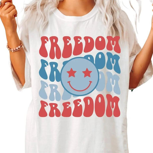 JULY 4TH SHIRT, FREEDOM SMILEY SHIRT, 4TH OF JULY SHIRT, UNISEX COTTON SHIRT, OVERSIZED HOLIDAY SUMMER SHIRT Comfort Fabric