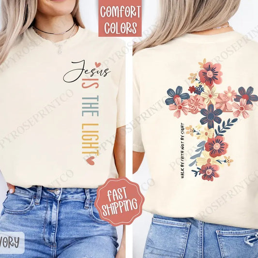 Jesus Is The Light Shirt Comfort Colors, Religious Women's Tee, Religious Women's Tshirt