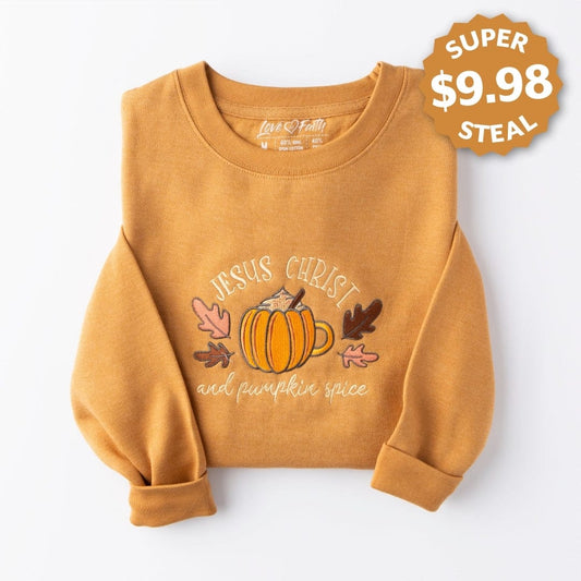 Embroidered Jesus Christ & Pumpkin Spice Sweatshirt