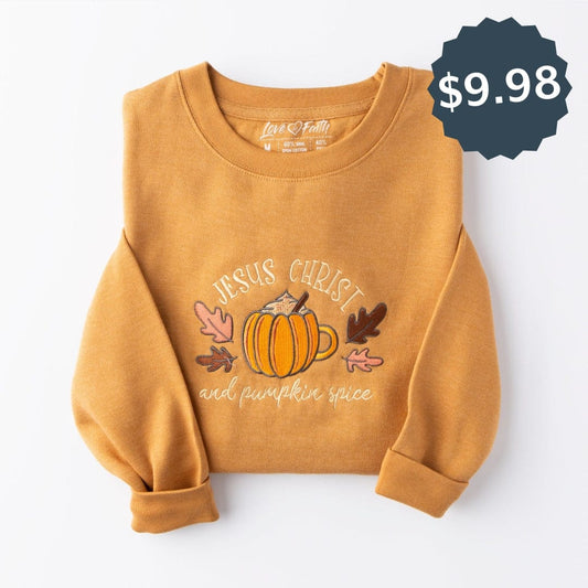Embroidered Jesus Christ & Pumpkin Spice Sweatshirt Style001