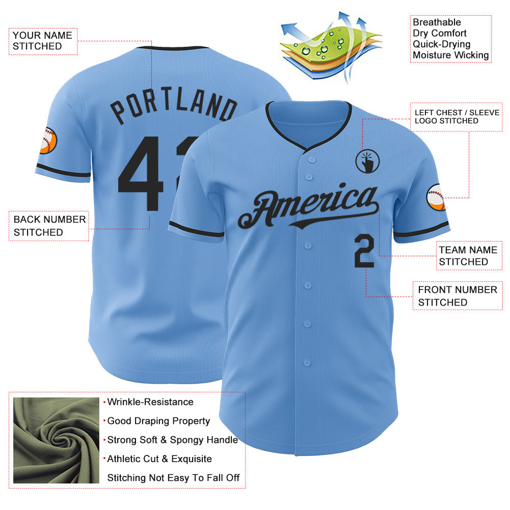 Custom Light Blue Black Authentic Baseball Jersey