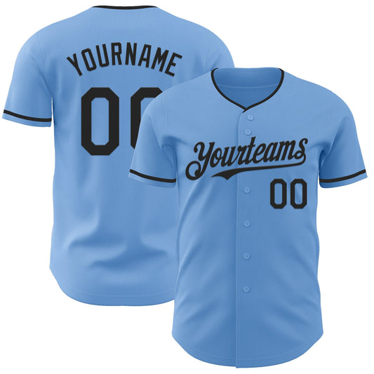Custom Light Blue Black Authentic Baseball Jersey