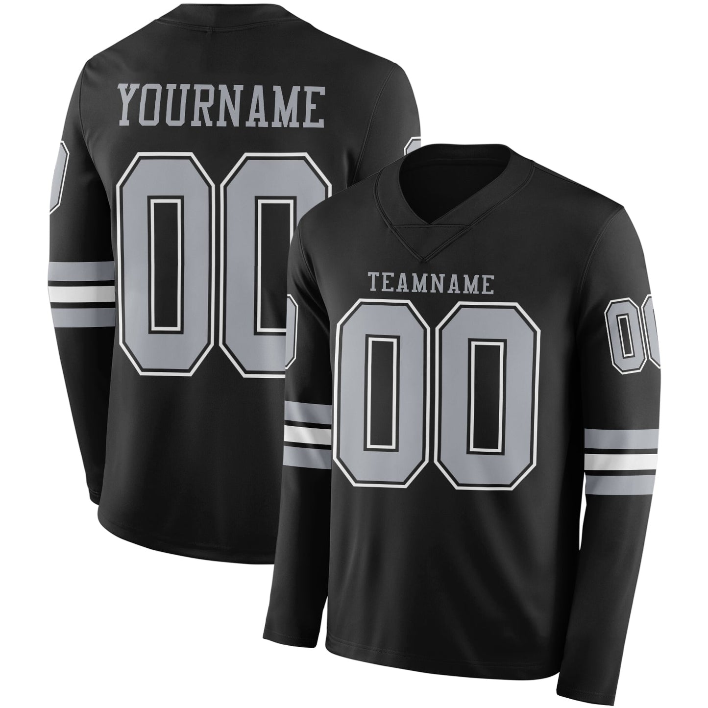 Custom Black Gray Long Sleeve Authentic Football Jersey
