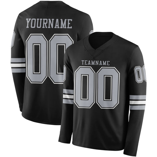 Custom Black Gray Long Sleeve Authentic Football Jersey
