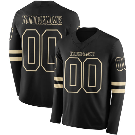 Custom Black Cream Long Sleeve Authentic Football Jersey