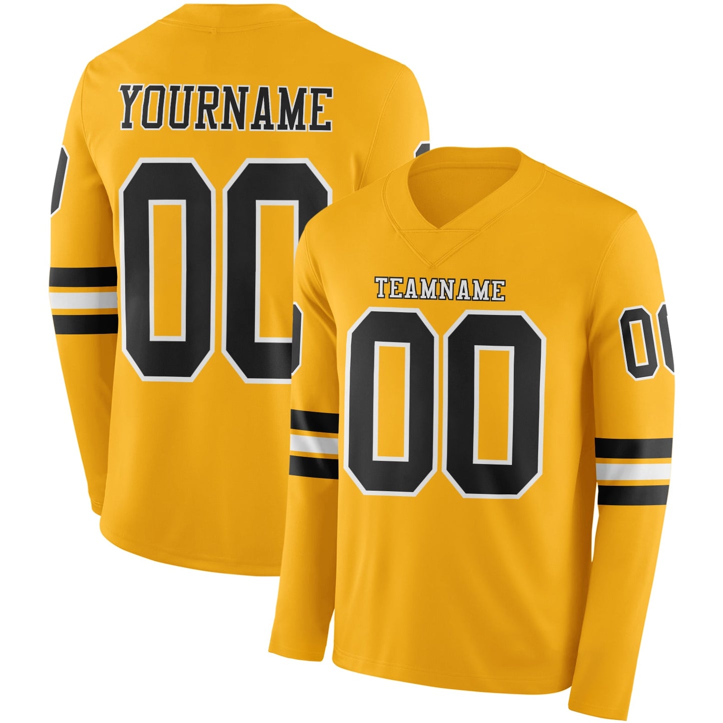 Custom Gold Black-White Long Sleeve Authentic Football Jersey