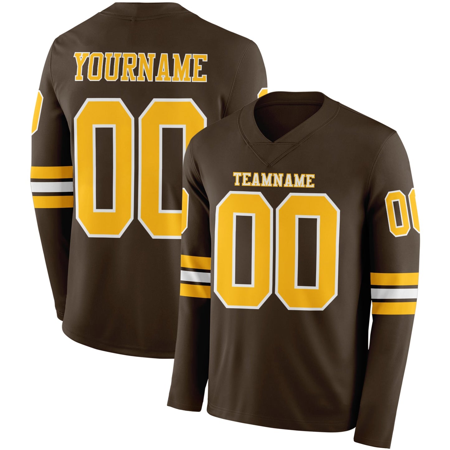 Custom Brwon Gold-White Long Sleeve Authentic Football Jersey