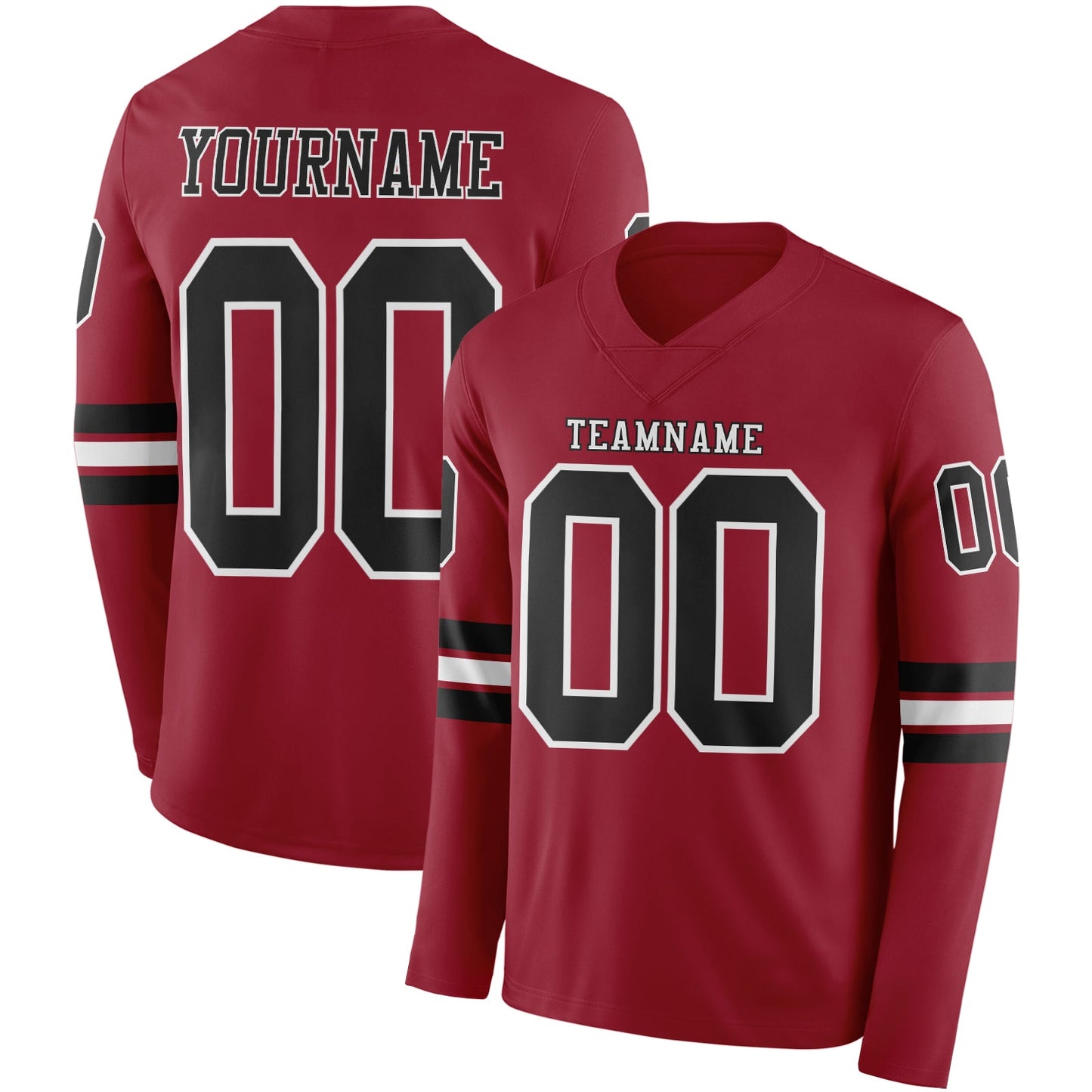 Custom Cardinal Black-White Long Sleeve Authentic Football Jersey