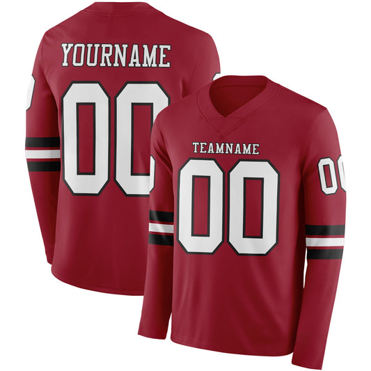 Custom Cardinal White-Black Long Sleeve Authentic Football Jersey
