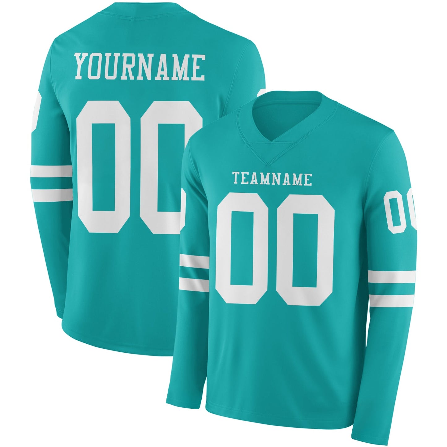 Custom Aqua White Long Sleeve Authentic Football Jersey