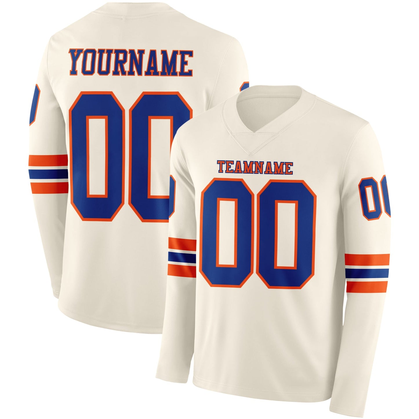 Custom Cream Royal-Orange Long Sleeve Authentic Football Jersey