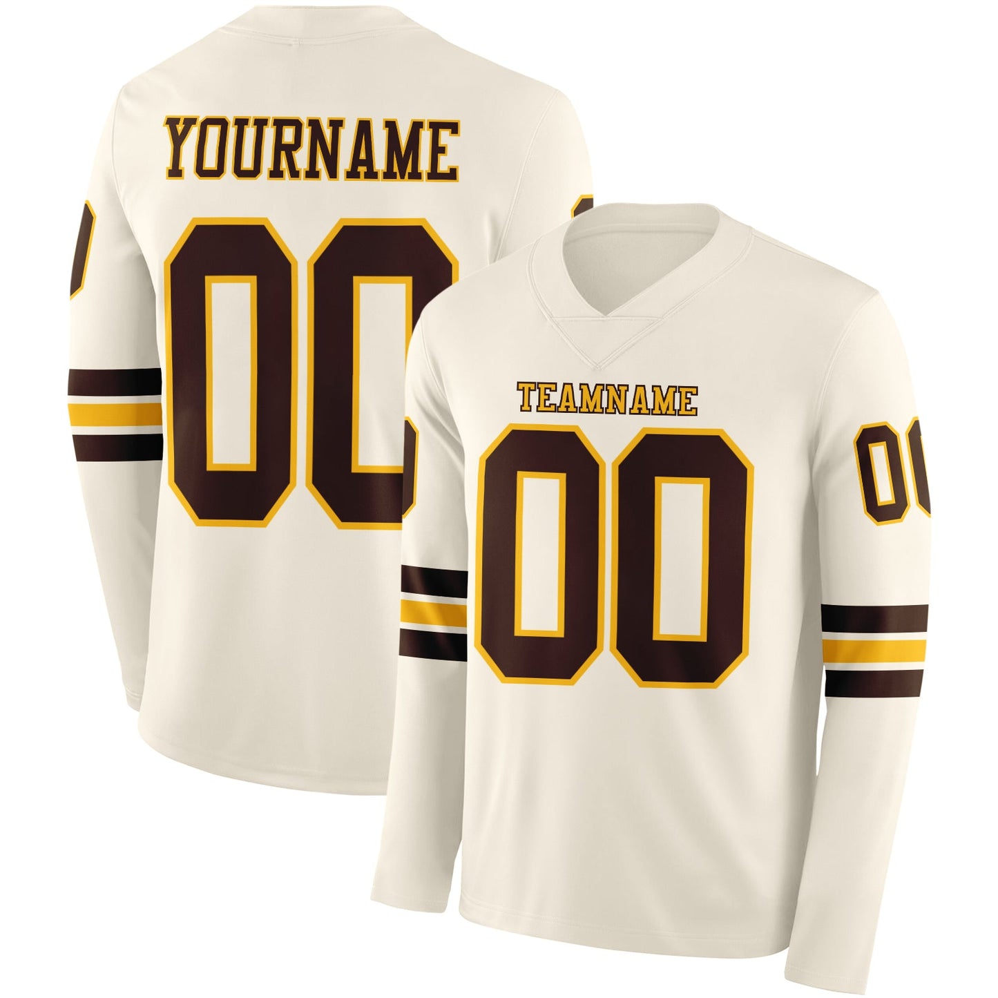 Custom Cream Brown-Gold Long Sleeve Authentic Football Jersey