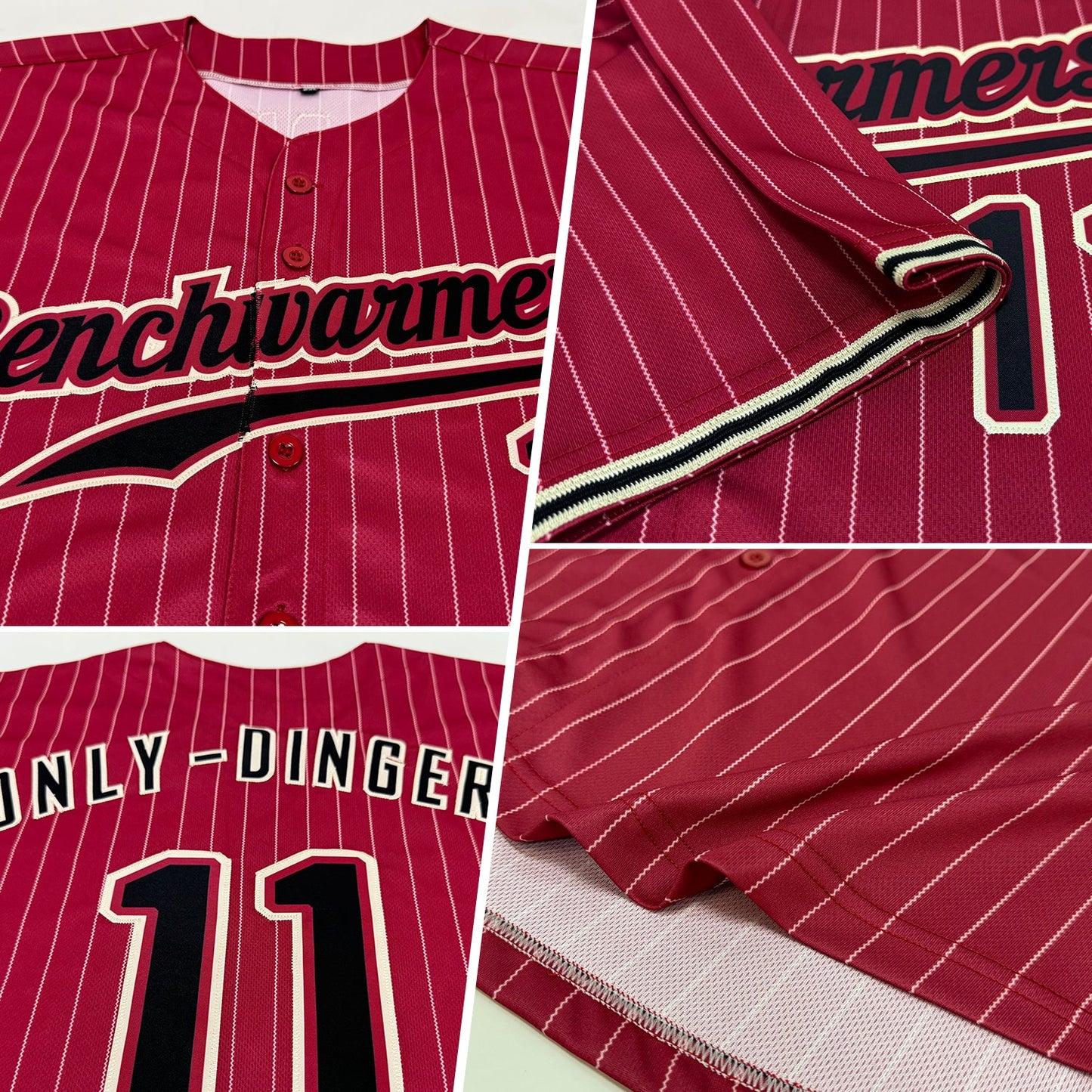 Custom Crimson Cream Pinstripe Black-City Cream Authentic Baseball Jersey