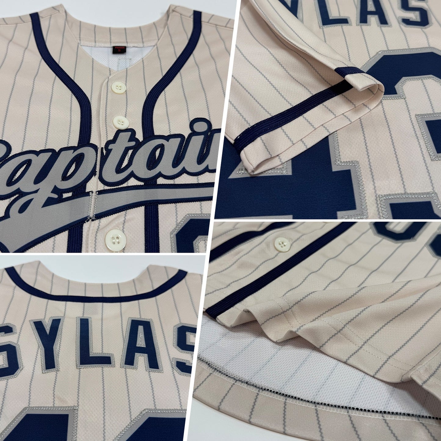 Custom Cream Gray Pinstripe Navy Authentic Baseball Jersey