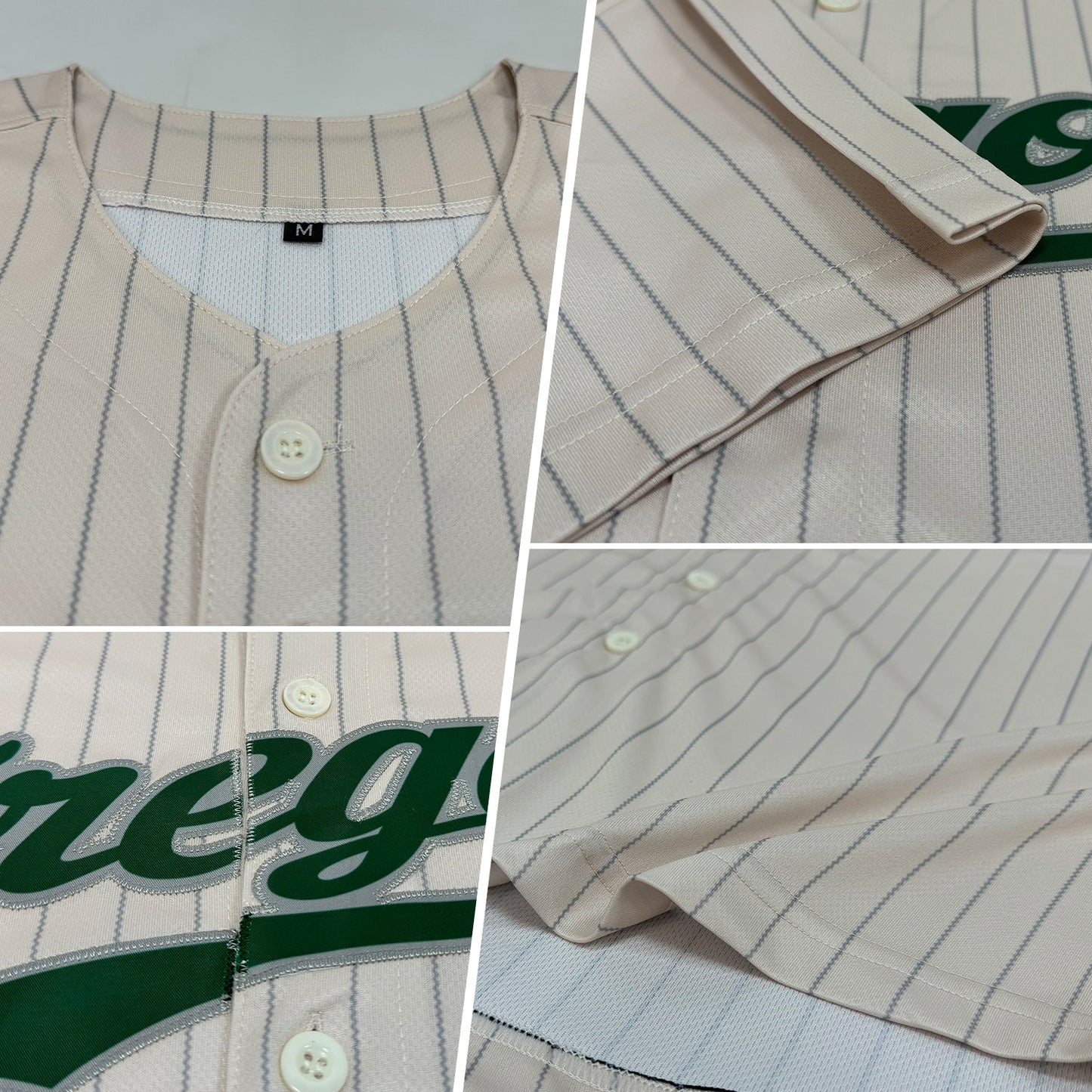 Custom Cream Gray Pinstripe Green-Gray Authentic Baseball Jersey